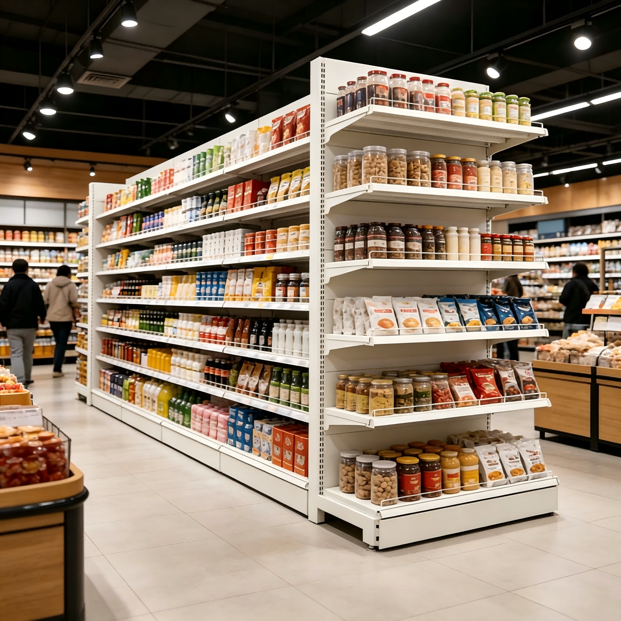 Custom Metal Store Rack Heavy Duty Steel Supermarket Shelves Snack Convenience Store Gondola Racks Double Sided Display Racks