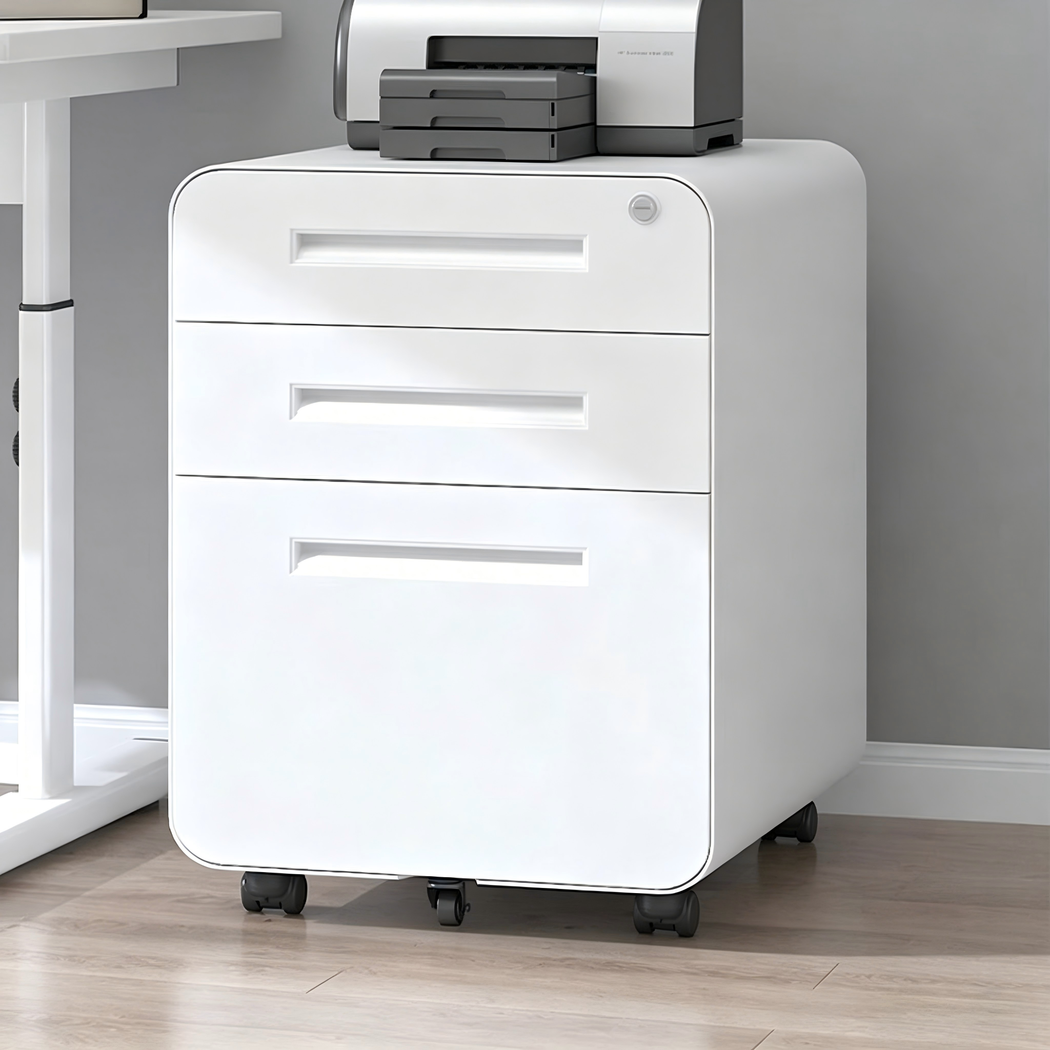 3 Drawers Metal Office Filing Cabinet Under Desk Drawer Cabinet Mobile Steel Filing Pedestal Round Edge Mobile Cabinet
