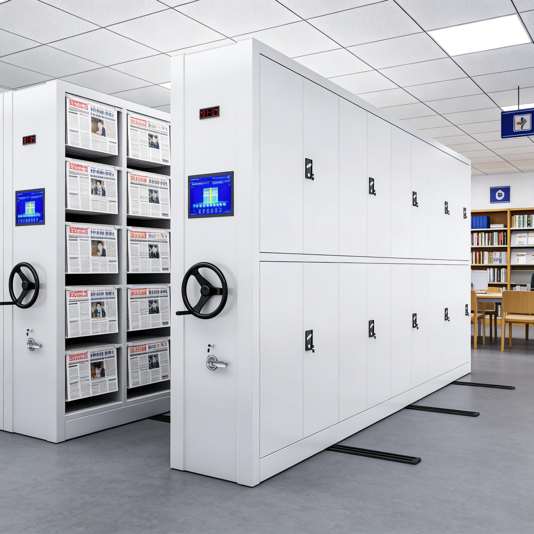 Library Archive Cabinet Movable Rack High-Density Archival Storage Compact Shelving Mobile Compact Shelving With Map Cabinet