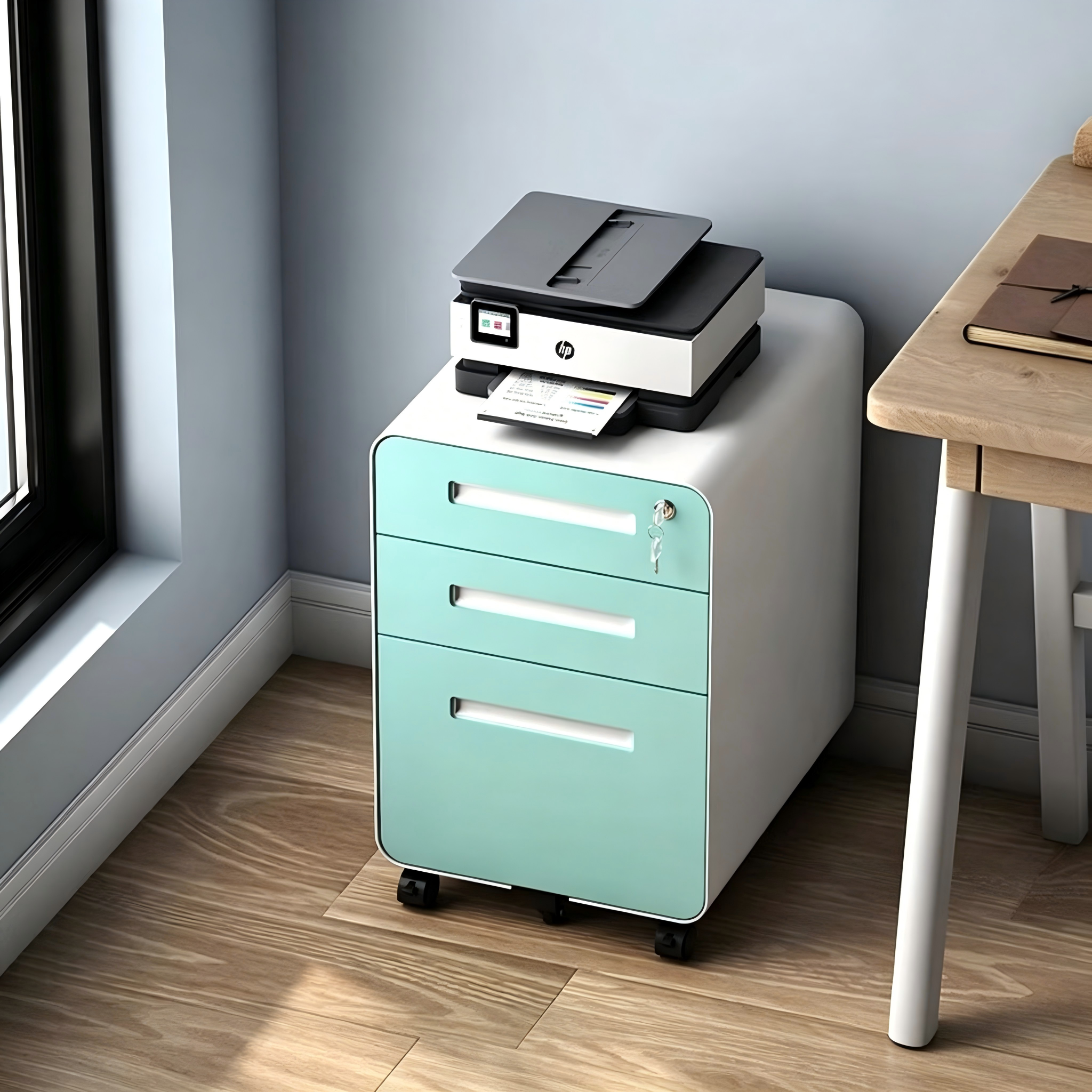 Steel Round Corner File Cabinet 3 Drawers Metal Mobile Pedestal Metal Mobile Filing Cabinet Under Desk Mobile Filing Cabinet