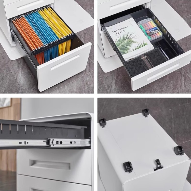 White 3 Drawers Metal Office Filing Cabinet Under Desk Steel Mobile Pedestal Modern Mobile Steel File Cabinet Mobile Cabinet