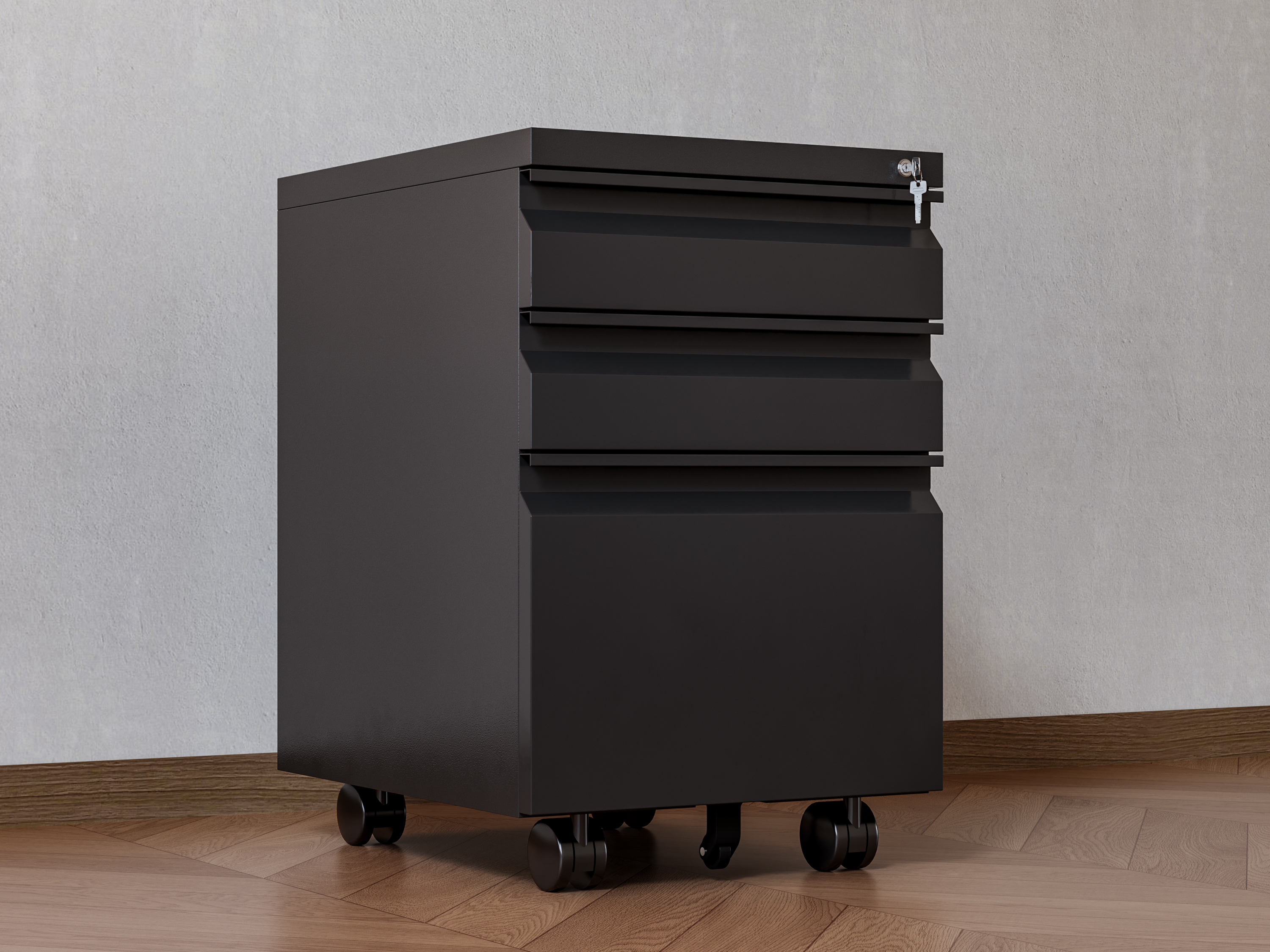 Mobile Lateral Steel File Cabinet 3-Drawer Lockable Space-Saving Modern Design with Casters for Home/Office Use