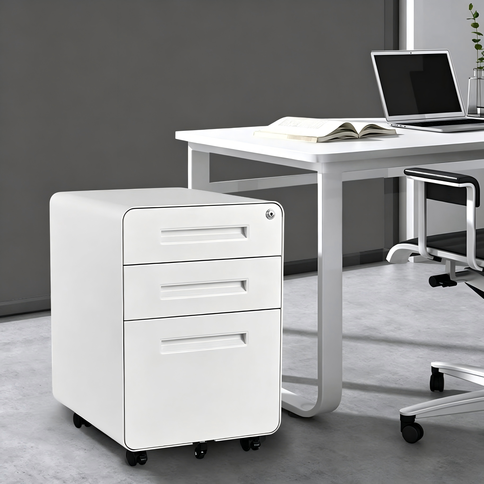 Steel Mobile Pedestal Metal Storage Mobile File Cabinet Key Lock Mobile Pedestal Under Office Desk Metal Cabinet with 3 Drawer