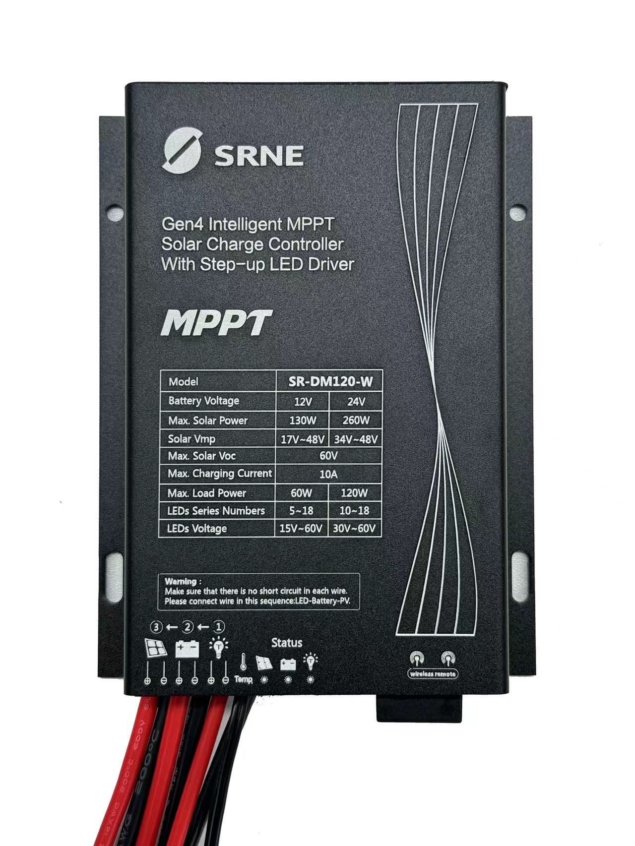 SRNE SR-DM120 10A IP67 Waterproof for Outdoor Street Lights 60/120W Load 130/260W 24V 12V MPPT Battery Solar Charge Controller