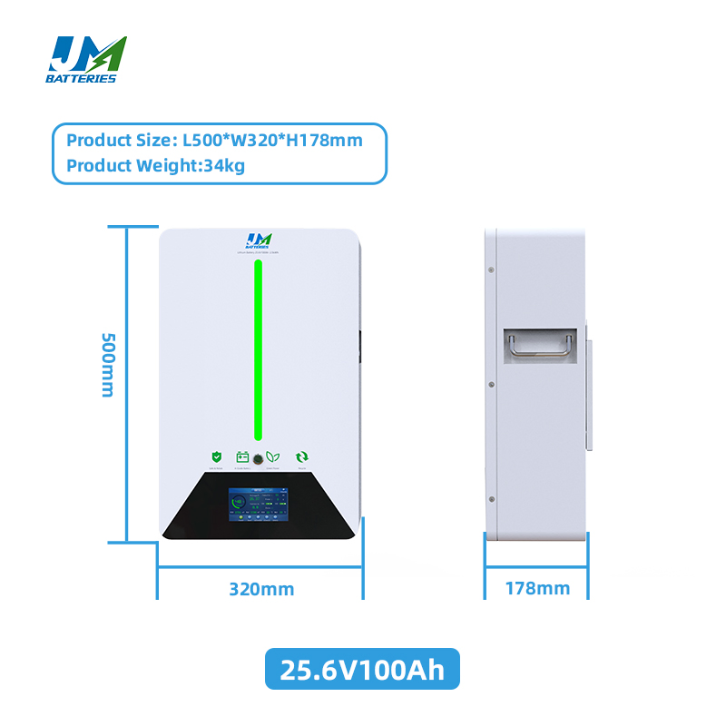 Jm Wall-Mounted Promotional 25.6V 100ah 2.56kwh Residential Energy Storage System Lithium Iron Phosphate Battery LiFePO4