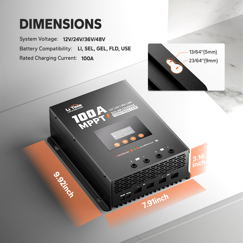 LiTime Maximized Energy Efficiency 100A MPPT 12V/24V/36V/48V Bluetooth Solar Charge Controller