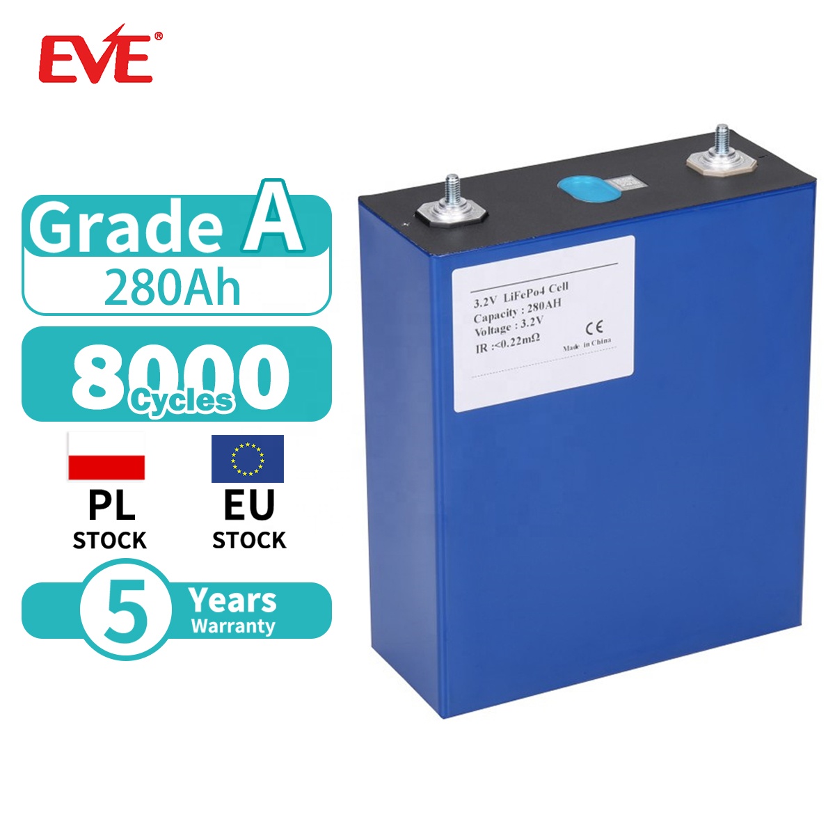 Solar Batteries 3.2V Lifepo4 280Ah 300Ah 302Ah 304Ah 320AH EVE 3.2V Lifepo4 Battery Cells Fast Delivery