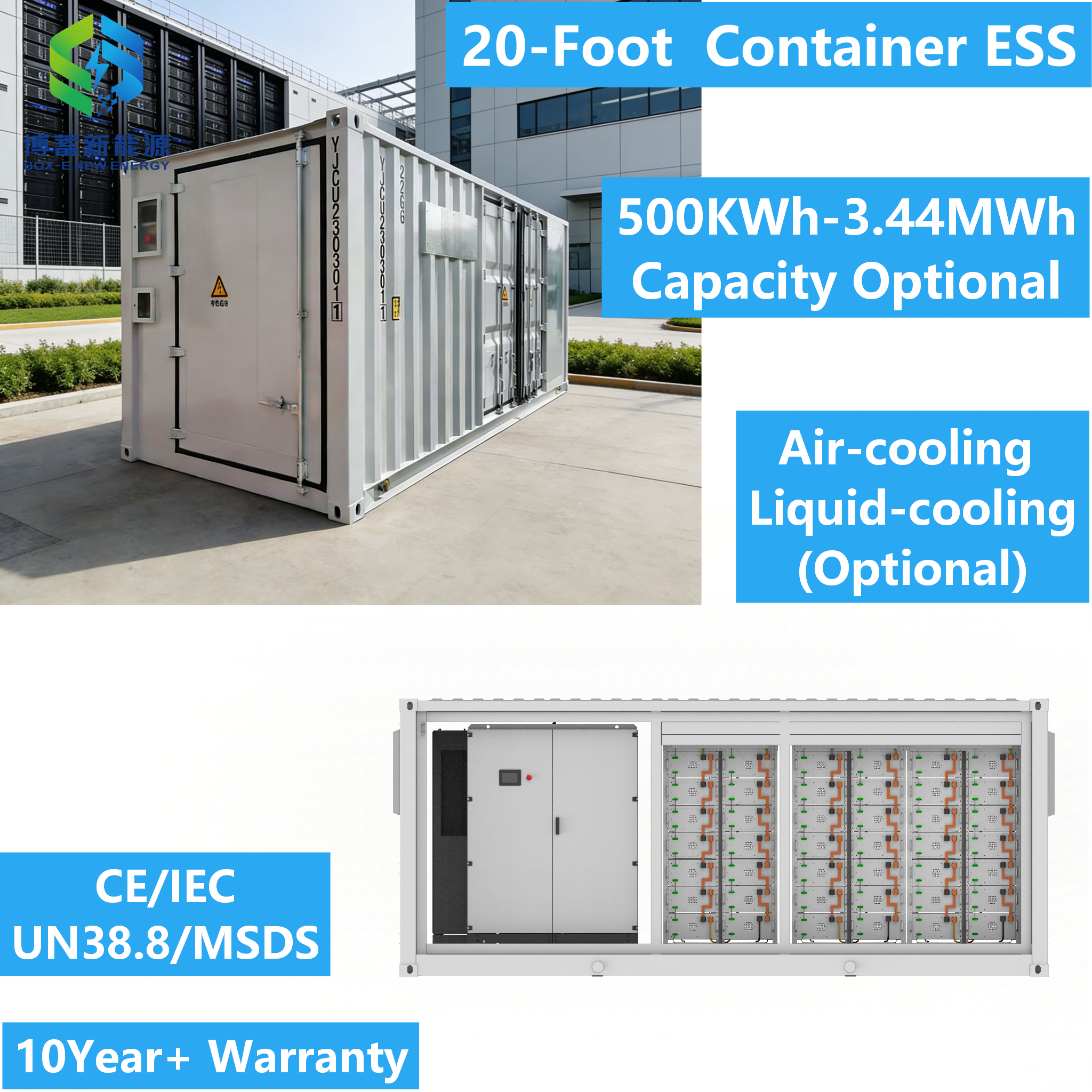 1Mwh Energy Storage 10ft 20gp 40hq Lithium Battery Container System 500kw 2mw Solar Lifepo4 All in One Bess