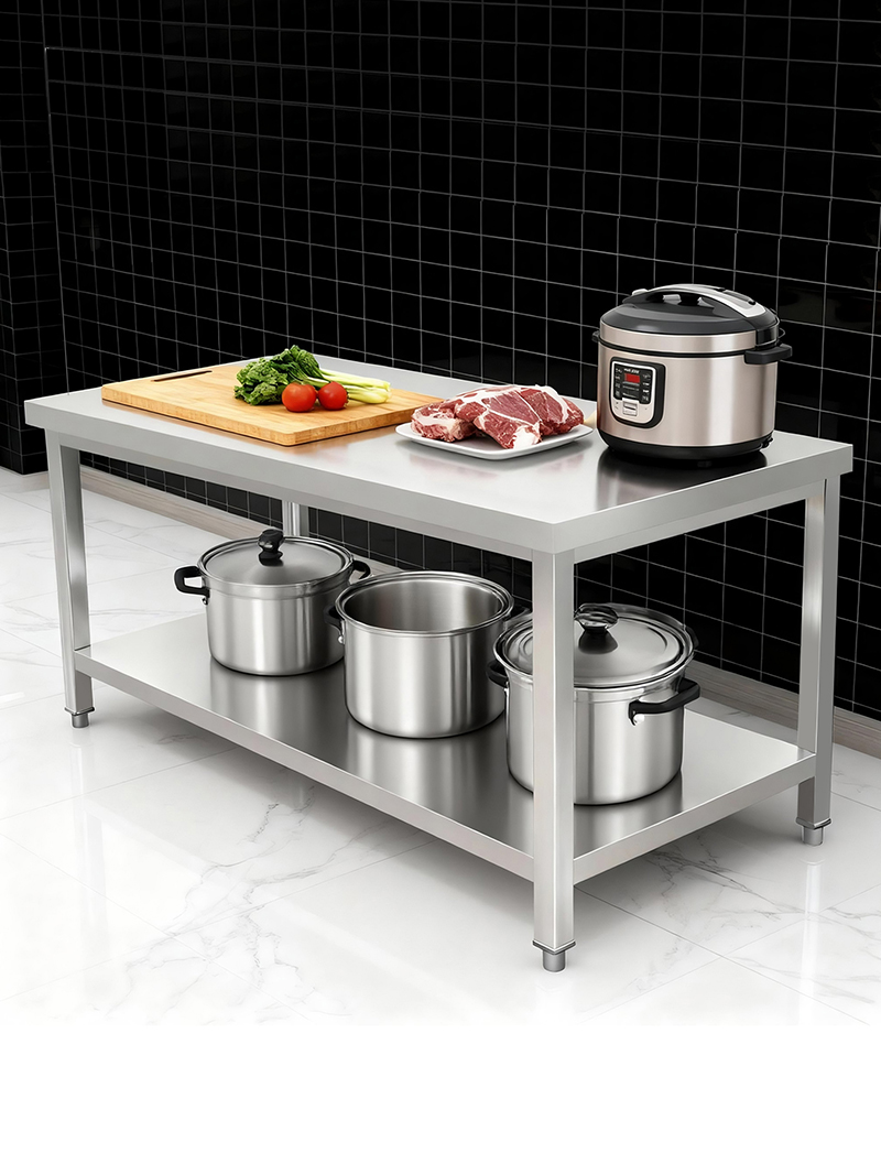 Modern Stainless Steel Polished Surface Work Table Commercial Kitchen Customized Restaurant Food Preparation Workstation 100kg