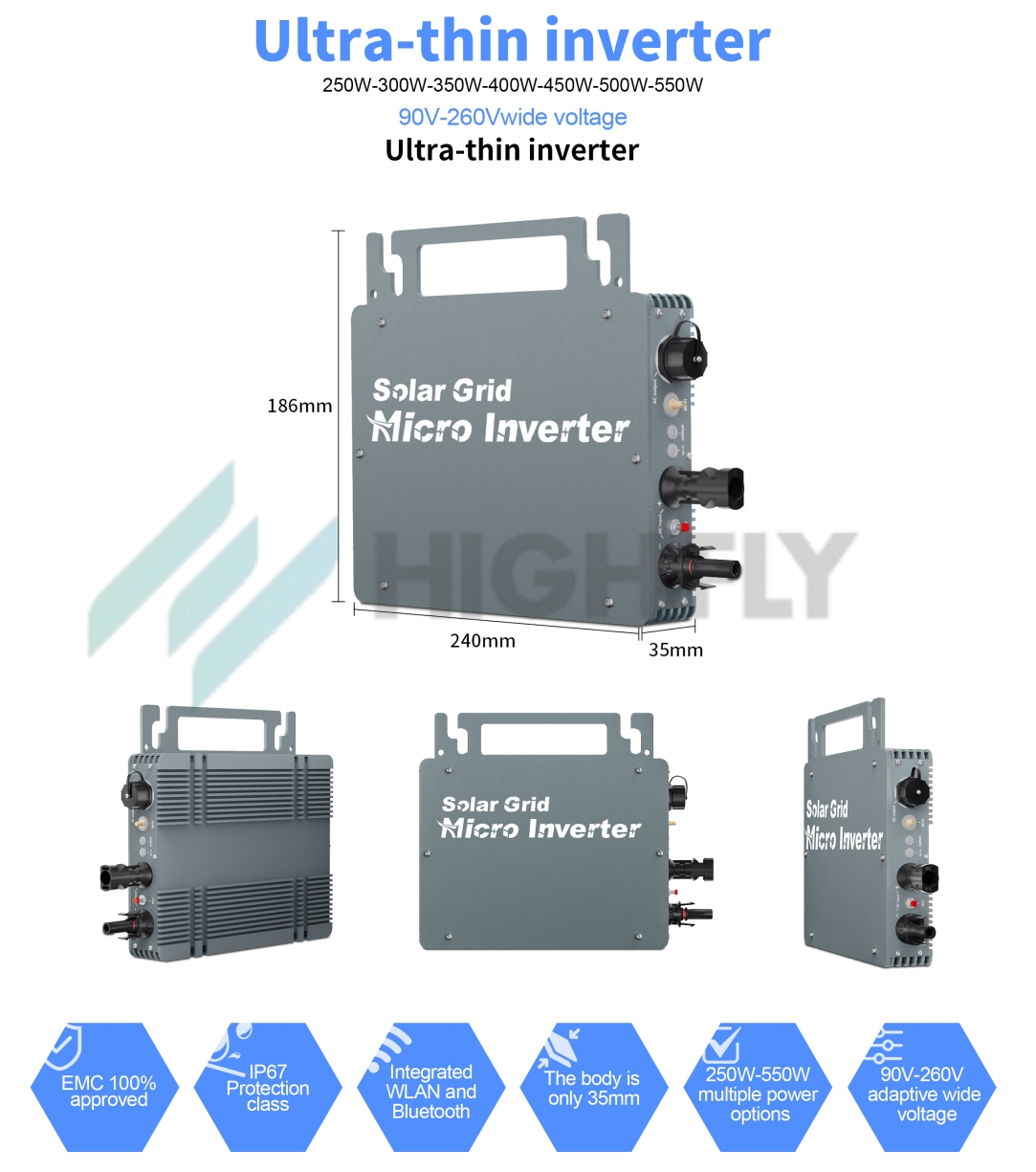 Highfly 800W On-Grid Smart Micro Inverter Anti-Reverse Flow Solar Inverter for Balcony Single Phase Output