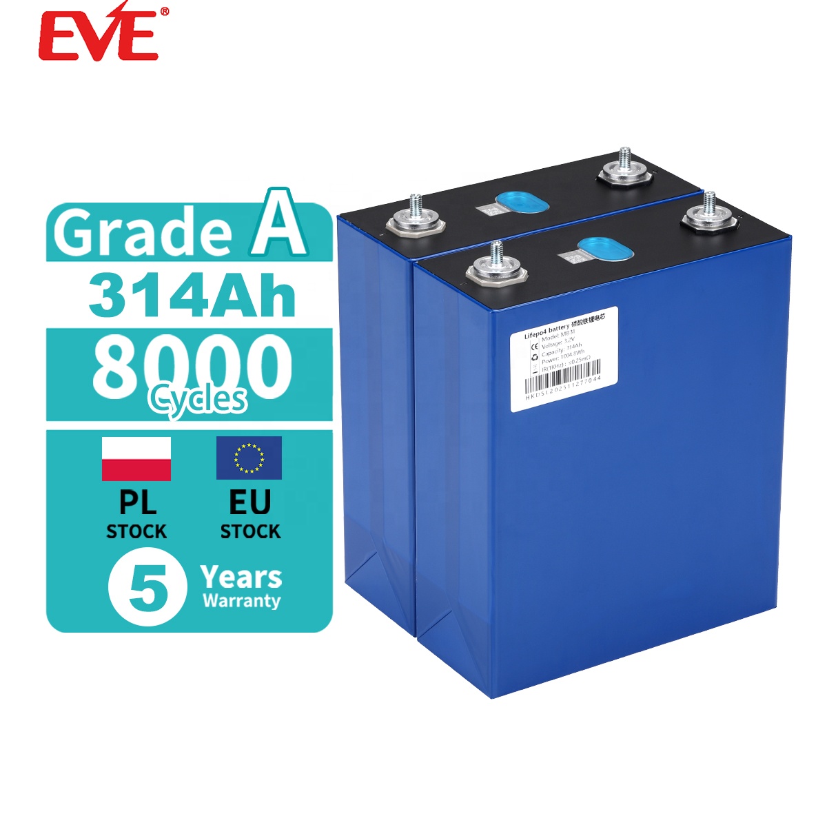 Annie EU Stock EVE LF280K LF 314AH V3 Prismatic LiFePo4 280Ah 280K 3.2V Lithium Ion Battery Cell 8000 Cycle Solar Home Pack New