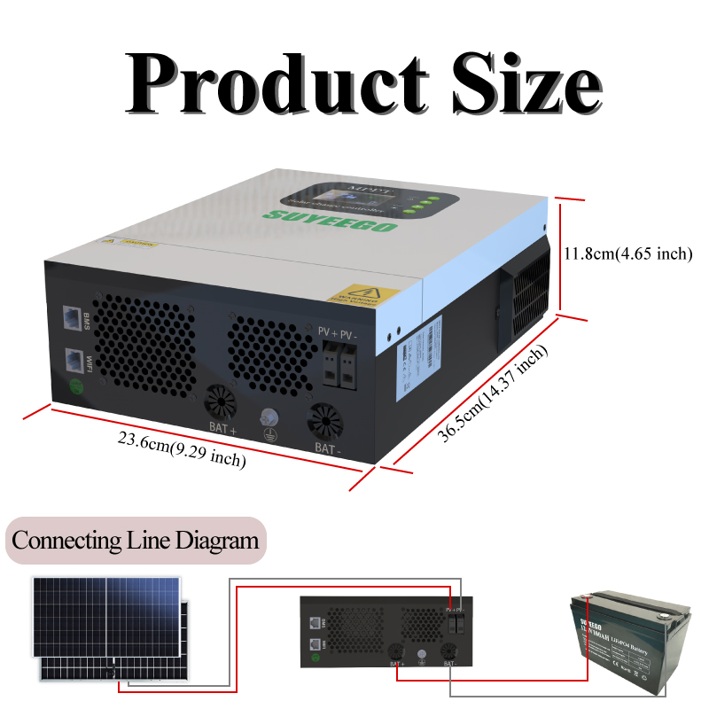 SUYEEGO 120A PV 500V 6500W Built-in Wifi Communication Port Input 18A 48V MPPT Solar Charge Controller with ON/OFF Button