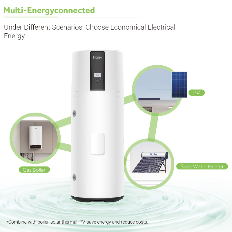 Haier All In One Solar System 200/250l Built-In Tank 75c High Temperature Air Source Space Heat Pump Hot Water Boiler Heater