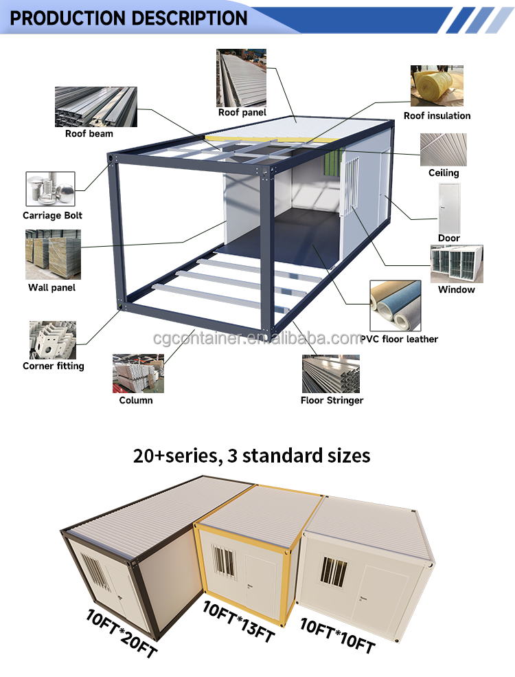 CGCH Detachable Flat Pack Container House No Asbestos Prefab Flat Pack Container House Container House 20Ft For Office Or Living