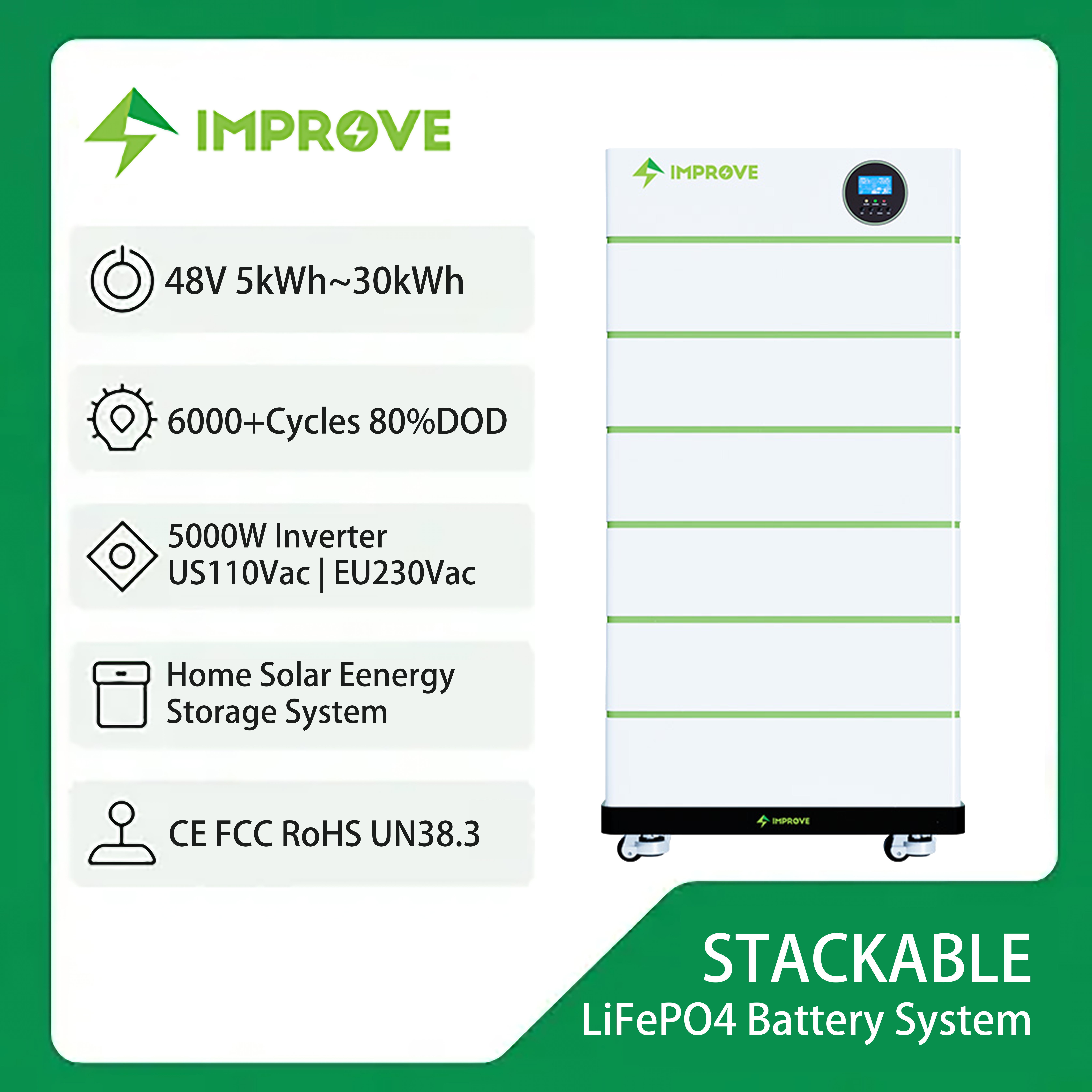 All in One 5kWh 10kWh Battery LiFePO4 20kWh 30kWh Stackable Solar Energy Storage System 48V 100Ah 200Ah Lithium Battery Pack