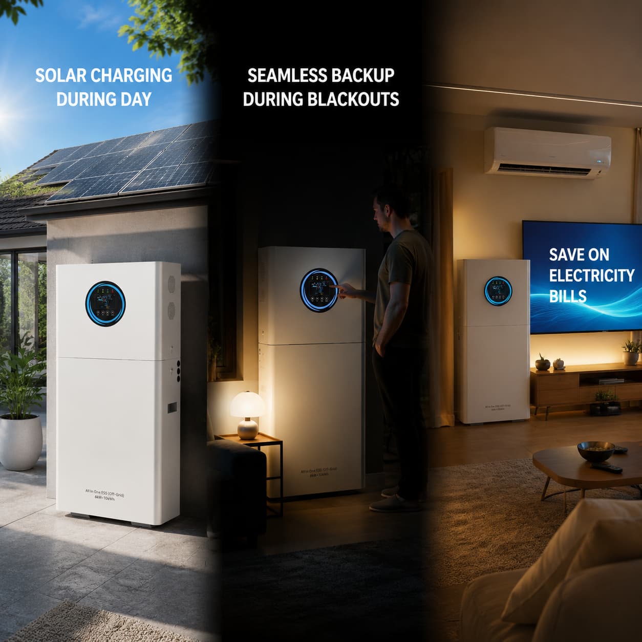 KUNETIC 5kW 6kW 10kW 12kW All in One Solar Energy Storage System 10kWh 20kWh 30kWh 50kWh LiFePO4 Home Backup Power Station