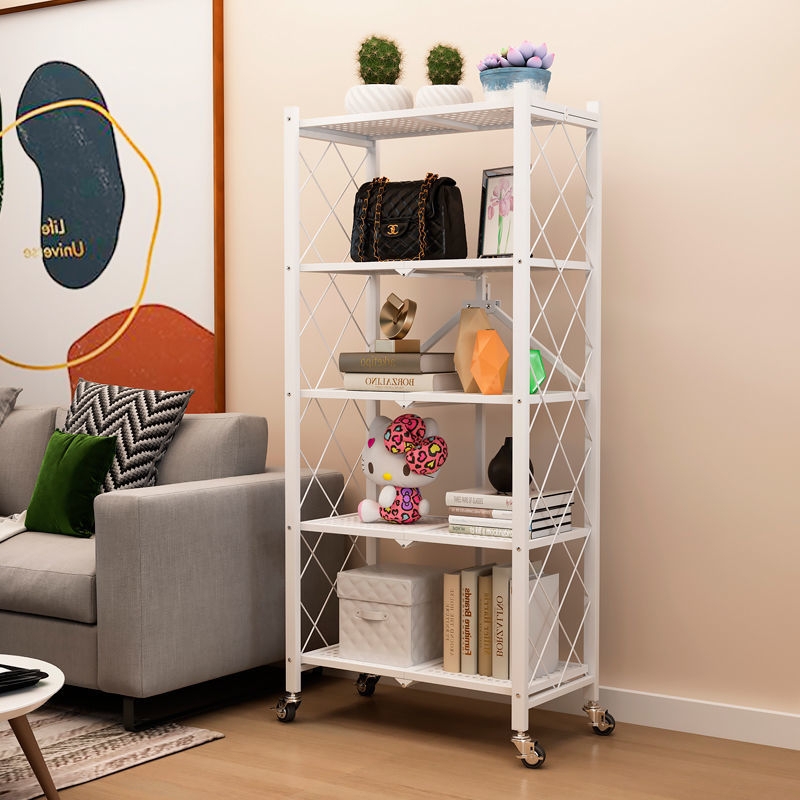 Household Multi-Layer Standing Type Home Metal Collapsible Stackable Kitchen Storage Rack Foldable Display Rack