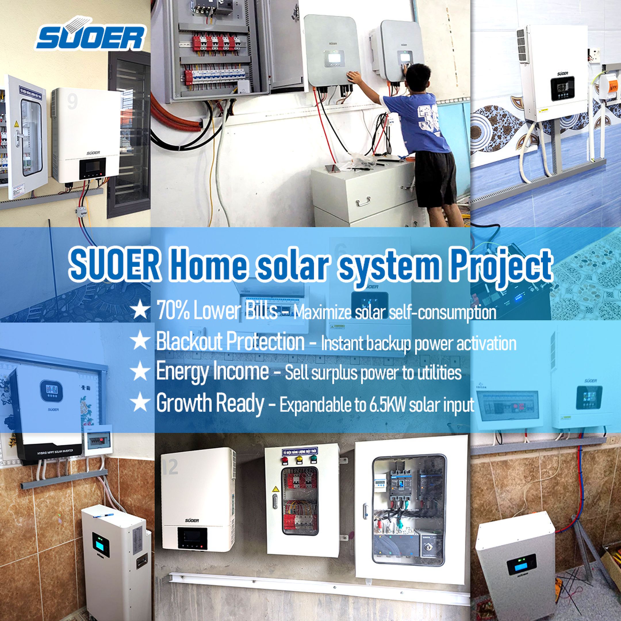 Complete Set 6kw 10kw 12kw Hybrid Solar Battery Energy System 10kwh 15kwh 5kwh Lithium Batteries For Home Stackable Solar Panels