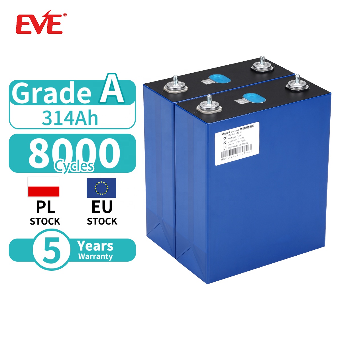 Annie EU Stock EVE LF280K LF 314AH V3 Prismatic LiFePo4 280Ah 280K 3.2V Lithium Ion Battery Cell 8000 Cycle Solar Home Pack New