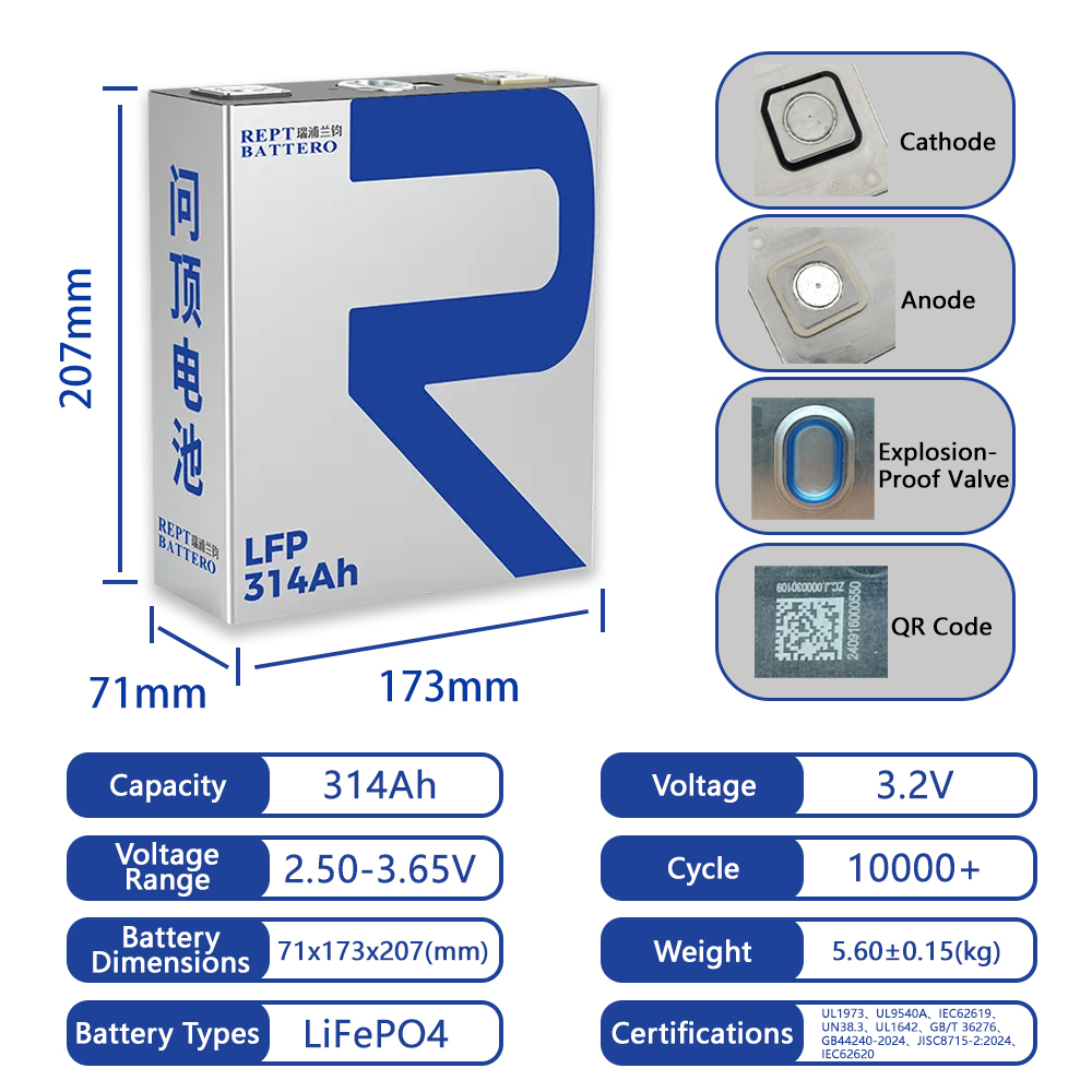 REPT 314ah 280ah 100ah 3.2V Lifepo4 Battery Energy Storage Battery 314ah Lifepo4 Cell Solar Power Lifepo4 Battery For ESS