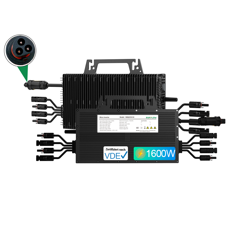 Balcony PV Grid-Tie Solar Microinverter 1600W for Four Solar Panels IP67 Rating 230VAC Output Single Pure Sine Wave 5M Cable