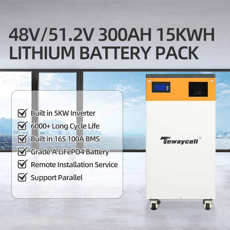 Tewaycell All In One 51.2V 300Ah 600Ah 15kwh 30KWH Lithium Battery With 5KW/10KW Inverter Home ESS