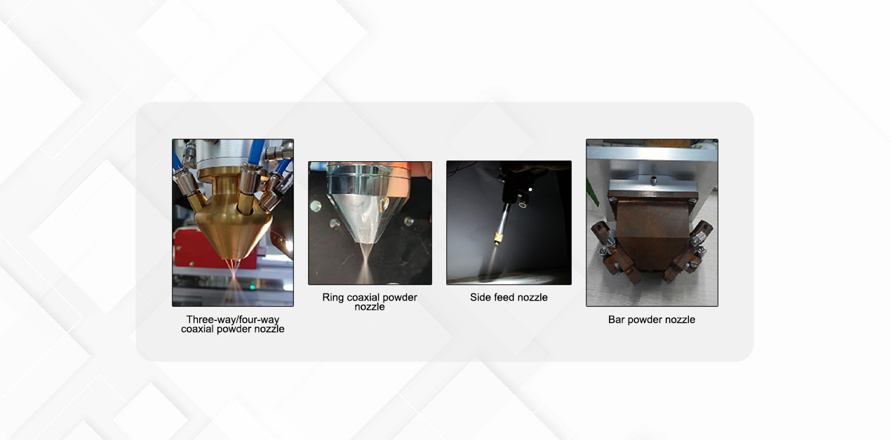 Coaxial powder feeding nozzle types