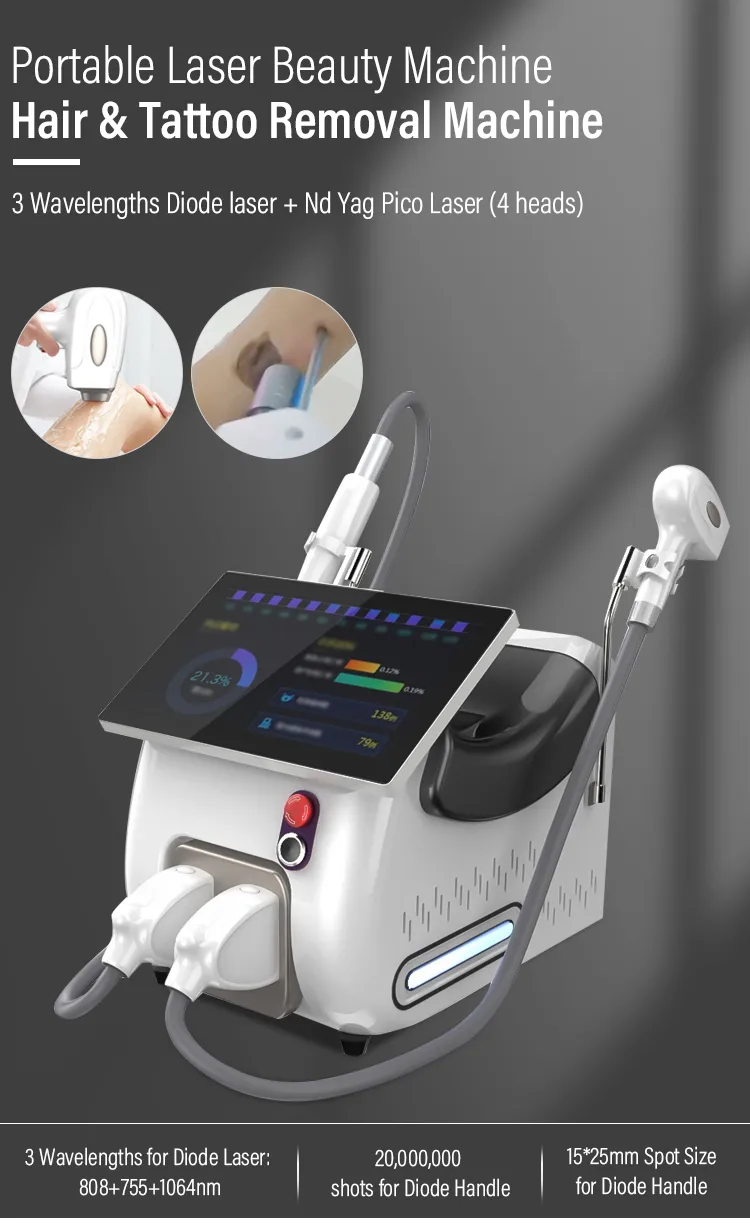 Picosecond ND YAG Diode Laser 2in1 Tattoo Hair Removal 3 Wavelengths Machine