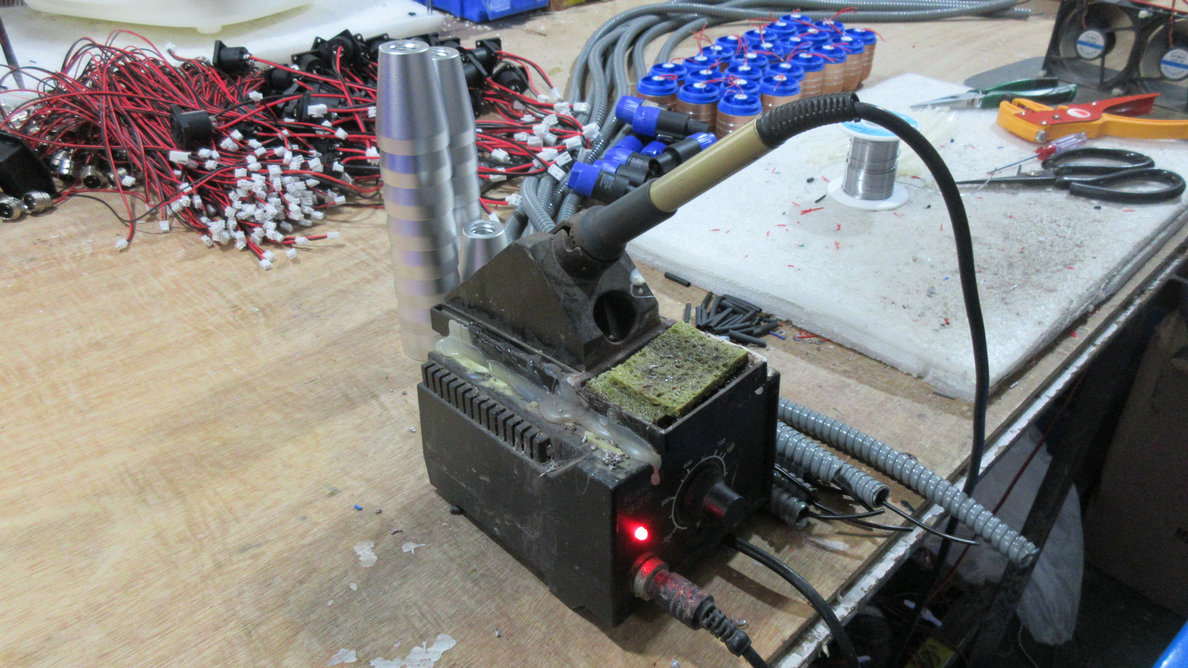 Electric soldering iron used in PCB and circuit board assembly at Lyens Beauty