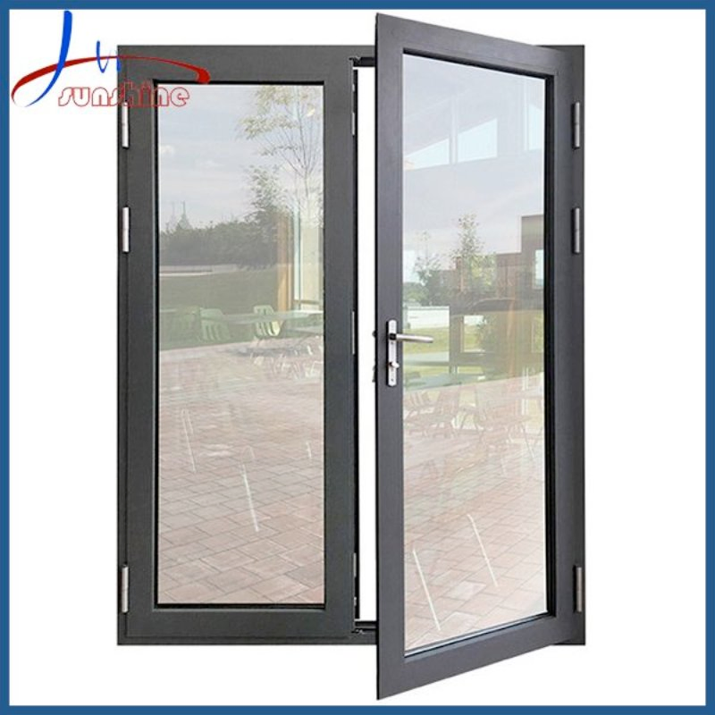 Grey Color Powder Coating Aluminum Glass French Door Double Glazed Swing Casement Doors