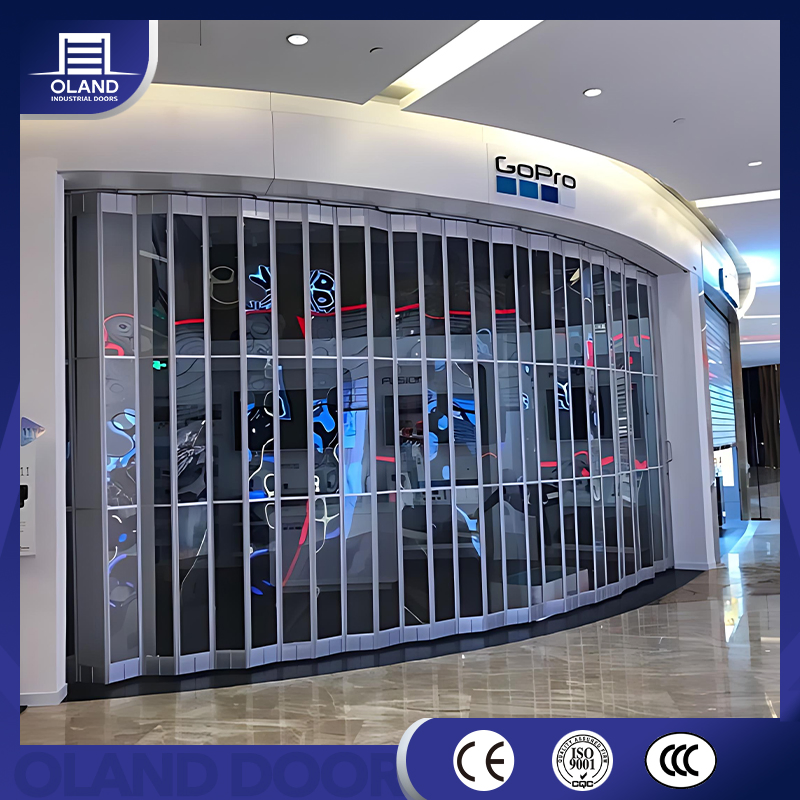 Shop Mall Airport Clear View Polycarbonate Folding Shopfront Gate with Aluminum Frame Retail Store Security Grille Transparent Sliding Folding Door