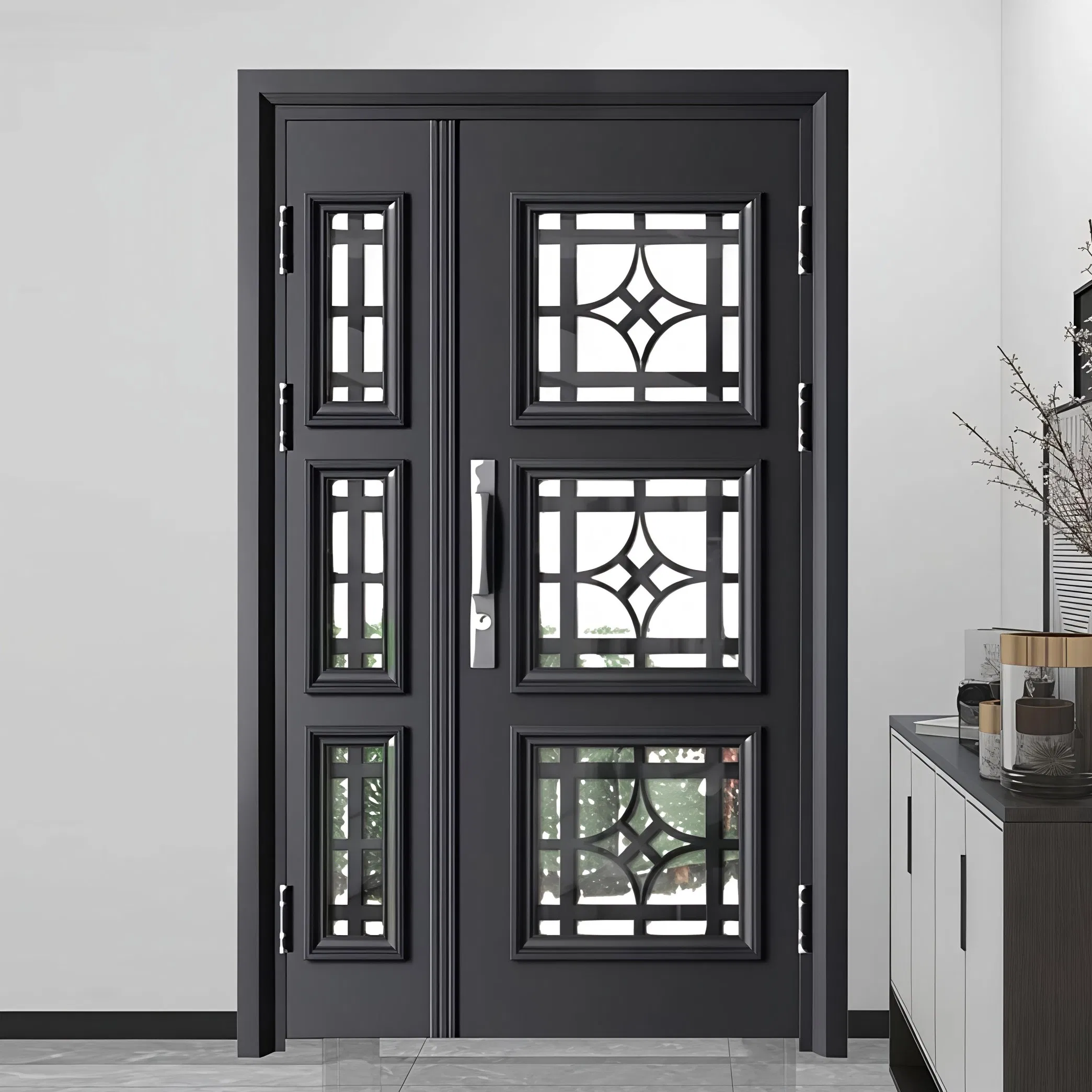 Entry Door Exterior Patio Storm Impact Heavy Aluminum Glass Doors Metal Aluminum Single Double Door