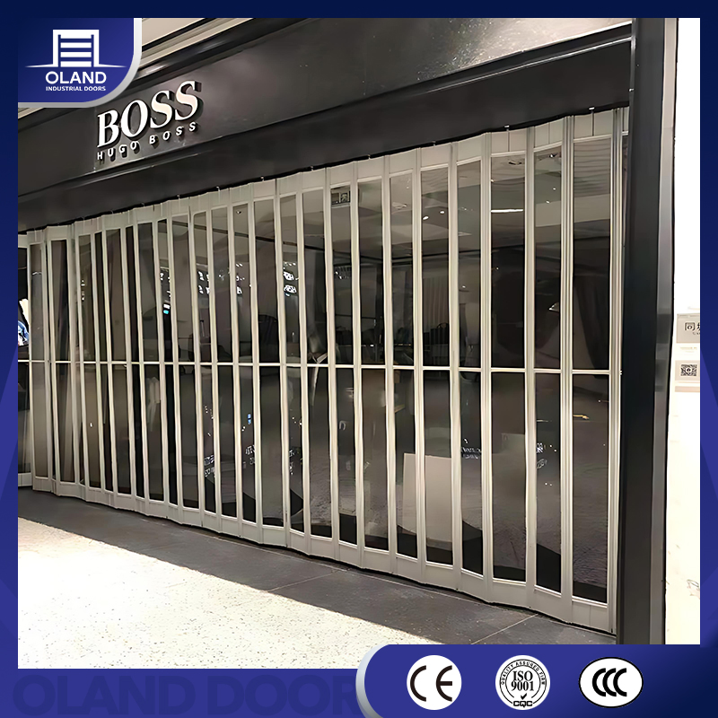 Shop Mall Airport Clear View Polycarbonate Folding Shopfront Gate with Aluminum Frame Retail Store Security Grille Transparent Sliding Folding Door