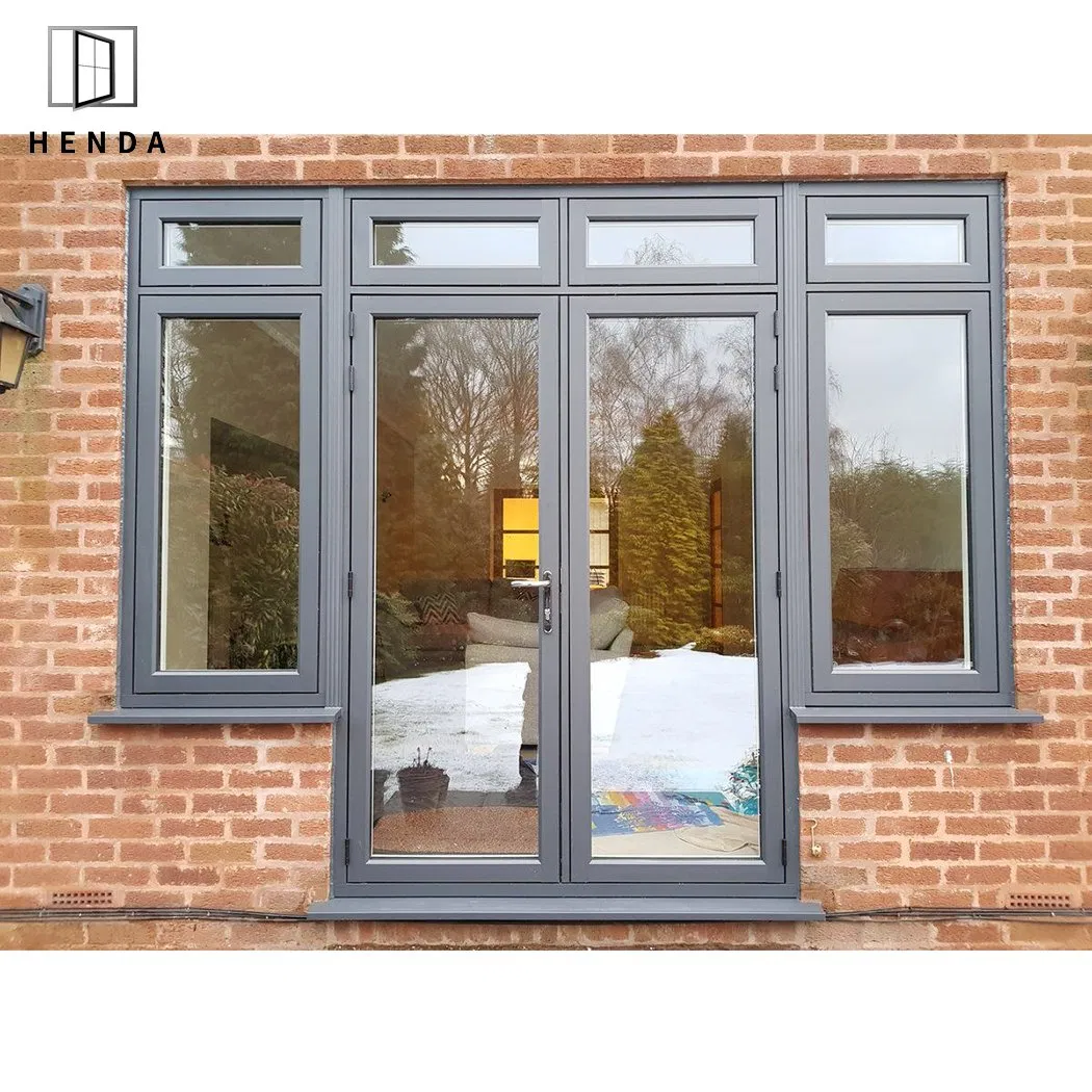 Custom Aluminum Double Glazed Hurricane Storm Impact Proof French Window Exterior Aluminium Swing Double French Door