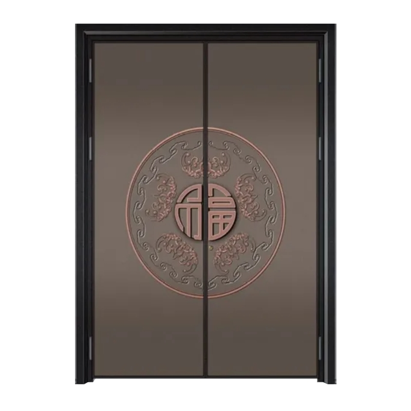 Modern Security Entry Doors Houses Chinese Style Large Aluminum Pivot Entrance Double Doors Swing Open Style Steel Glass Villas