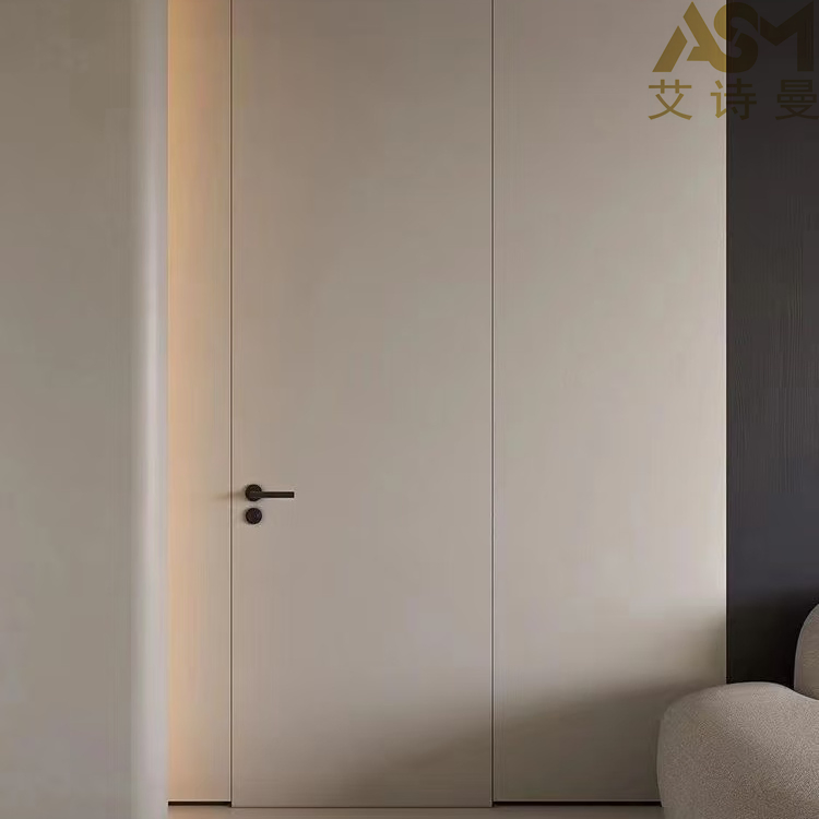 Standard Custom House Concealed Room Aluminum Profiles Invisible Interior Arched Walnut Wooden Door