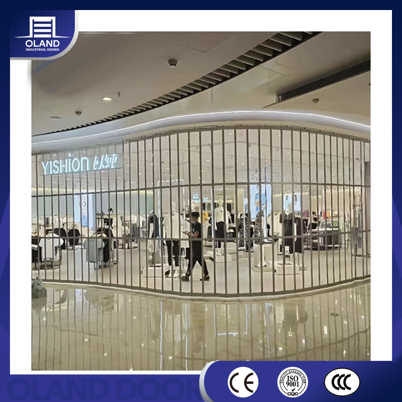 Aluminum Curved Frame Polycarbonate Crystal Transparent Clear Full View PC Horizontal Folding Sliding Door for Shopfront Store Front Shopping Mall