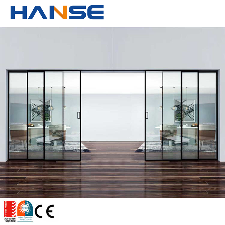 Shopfront Door, Sliding Aluminum Frame, Temper Clear Glass 10mm