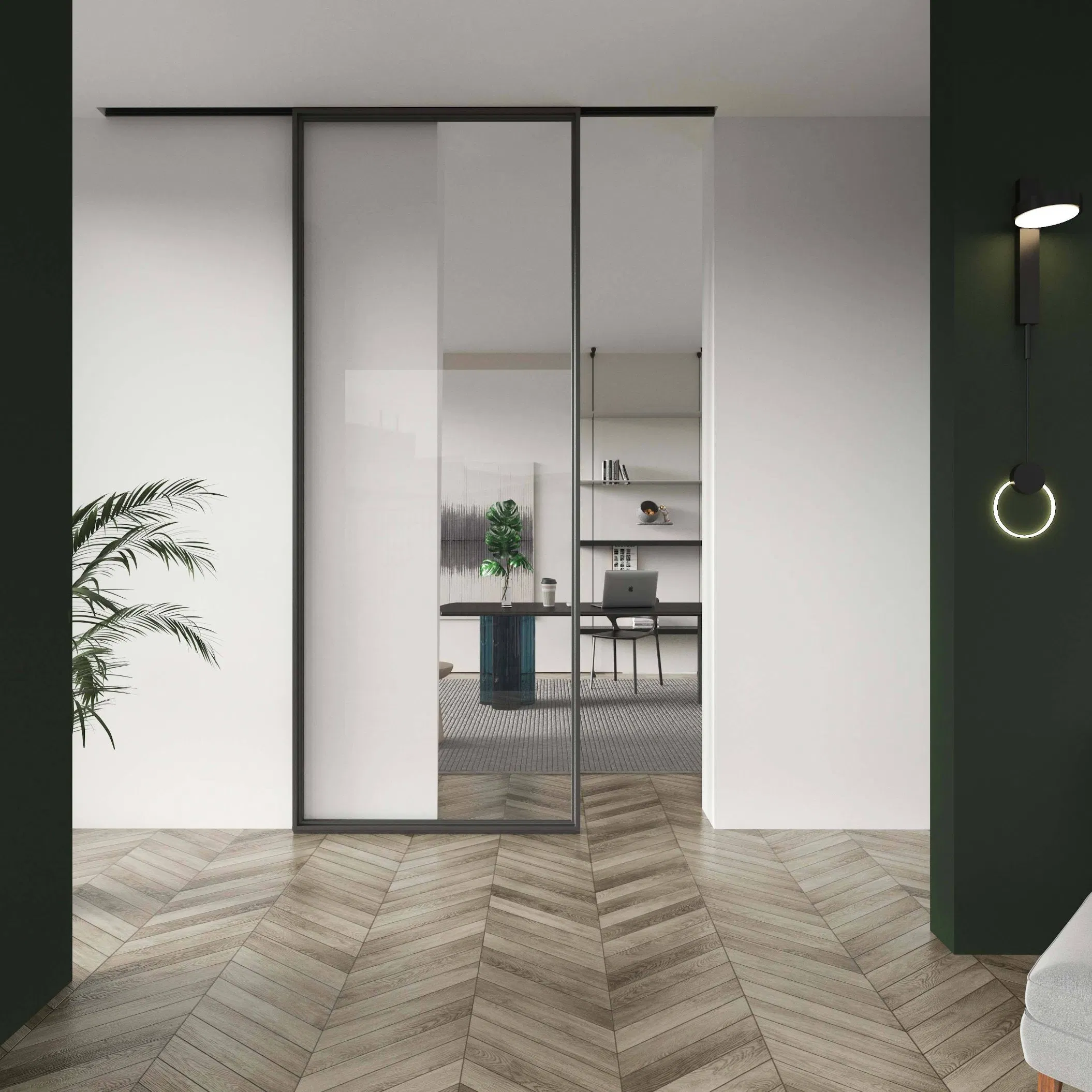 Modern Minimalist Style Glass Sliding Door with Invisible Track Commercial and Interior Home Decoration Suspended Track Aluminum Sliding Doors