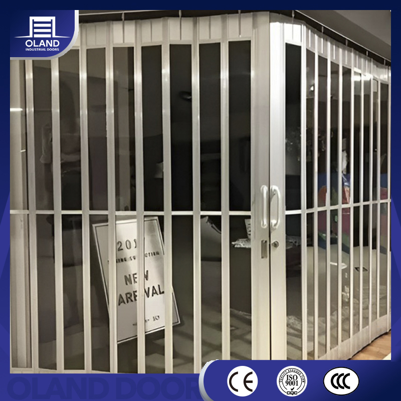 Transparent Polycarbonate Shopping Mall Store Front Sliding Open Aluminum Security Folding Patio Door Shopfront Folding Grille Door