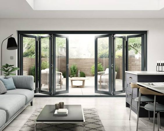 Foshan Customized Storm Proof Heat Insulation Double Glazed Glass Aluminum Glass Door Security Folding Doors Doors for Buildings Folding Gate