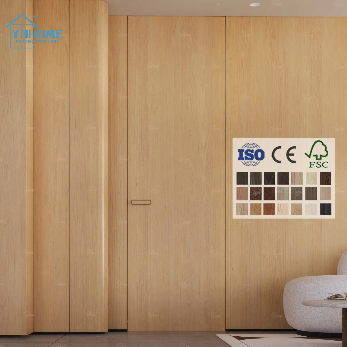 American Approved Custom House Swing Natural Veneer Hidden Interior Door with Aluminum Profile