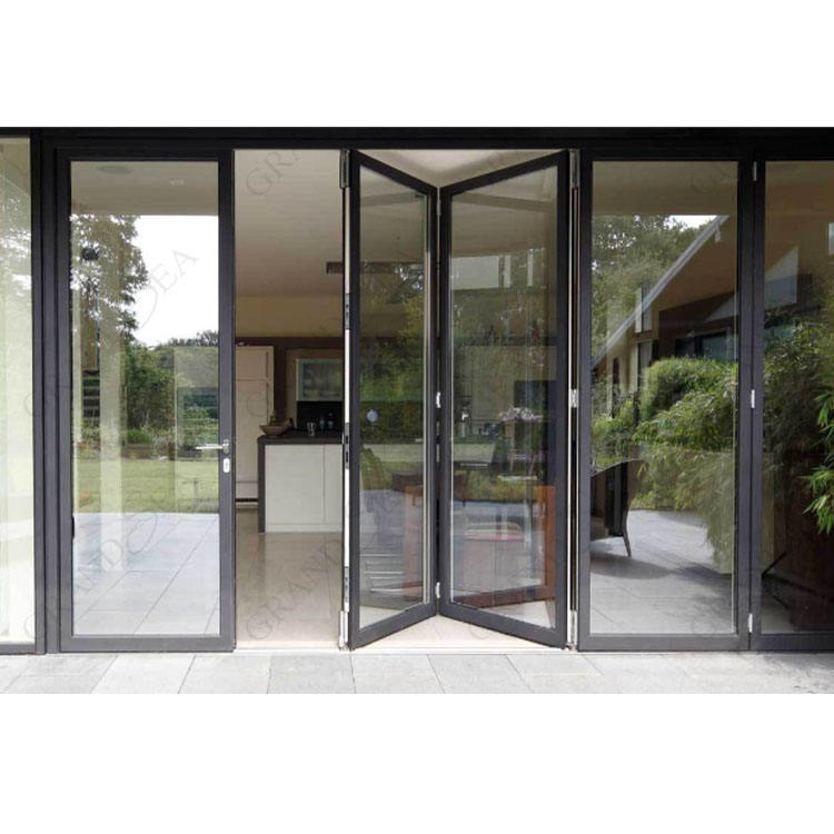 Nfrc USA Standard Windproof Residential Front Entry Folding Door Gates Glass Bi Folding Aluminium Sliding Swing Patio Doors