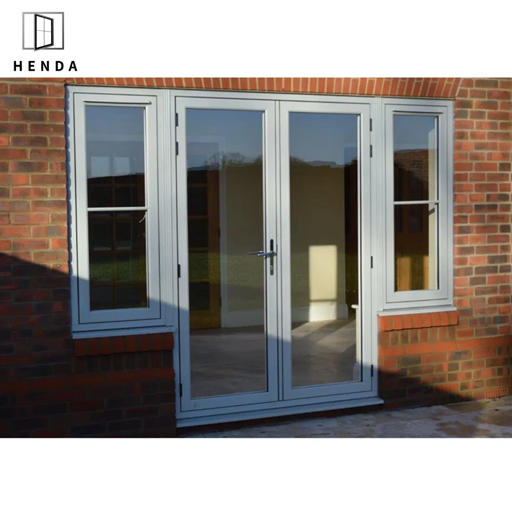 Custom Aluminum Double Glazed Hurricane Storm Impact Proof French Window Exterior Aluminium Swing Double French Door