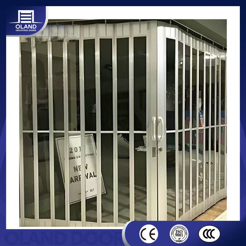 Aluminum Curved Frame Polycarbonate Crystal Transparent Clear Full View PC Horizontal Folding Sliding Door for Shopfront Store Front Shopping Mall