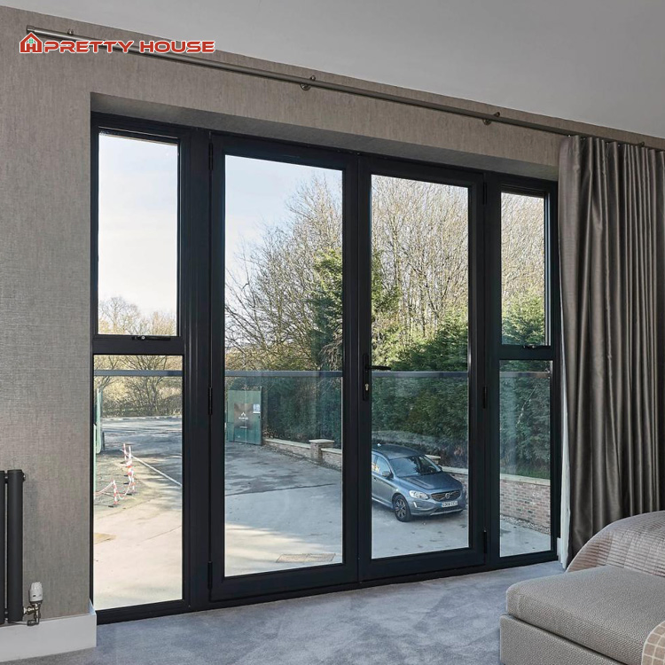 Black Aluminum Frame Balcony French Door Double Glazing Casement Doors for House