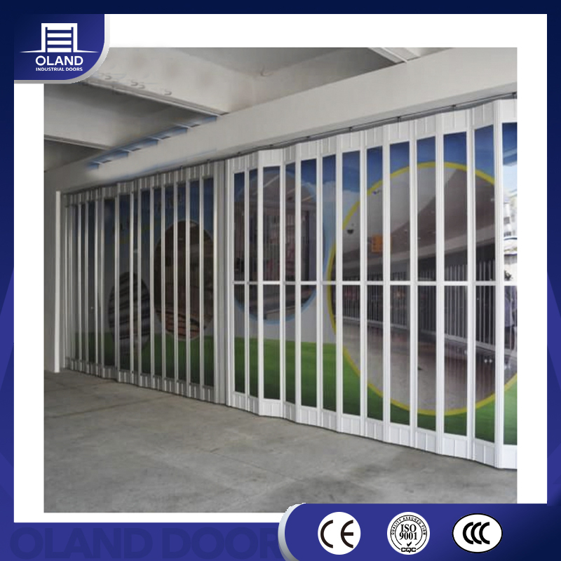 Aluminum Curved Frame Polycarbonate Crystal Transparent Clear Full View PC Horizontal Folding Sliding Door for Shopfront Store Front Shopping Mall