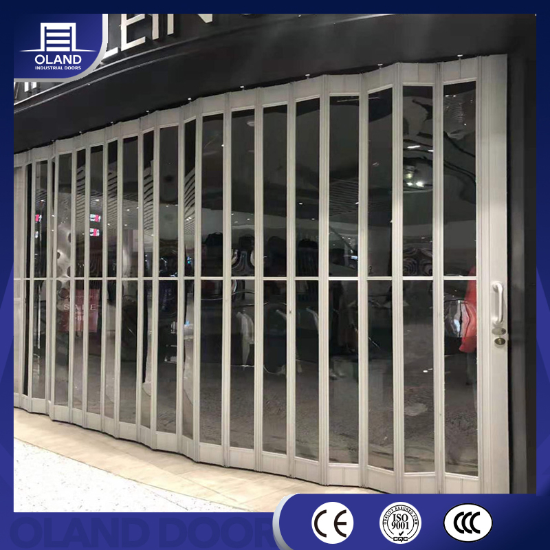 Commercial Transparent Folding Door Polycarbonate Crystal Clear Full View Security PC Folding Sliding Door for Shopfront &amp; Shopping Mall