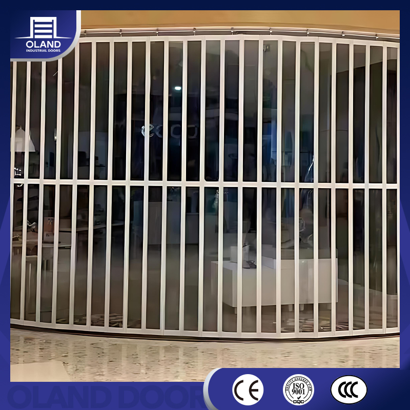 Transparent Polycarbonate Shopping Mall Store Front Sliding Open Aluminum Security Folding Patio Door Shopfront Folding Grille Door