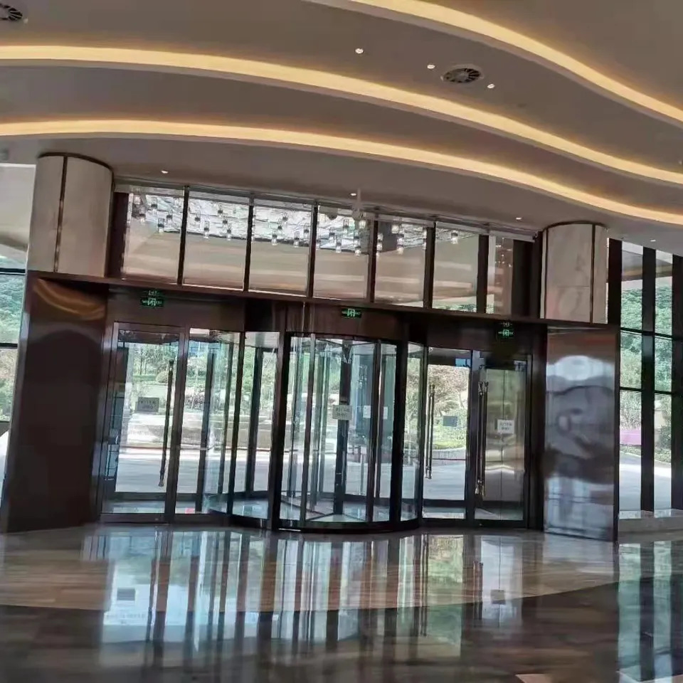 Commercial Shopfront Restaurant Auto Double Swing Three Wing Revolving Glass Door